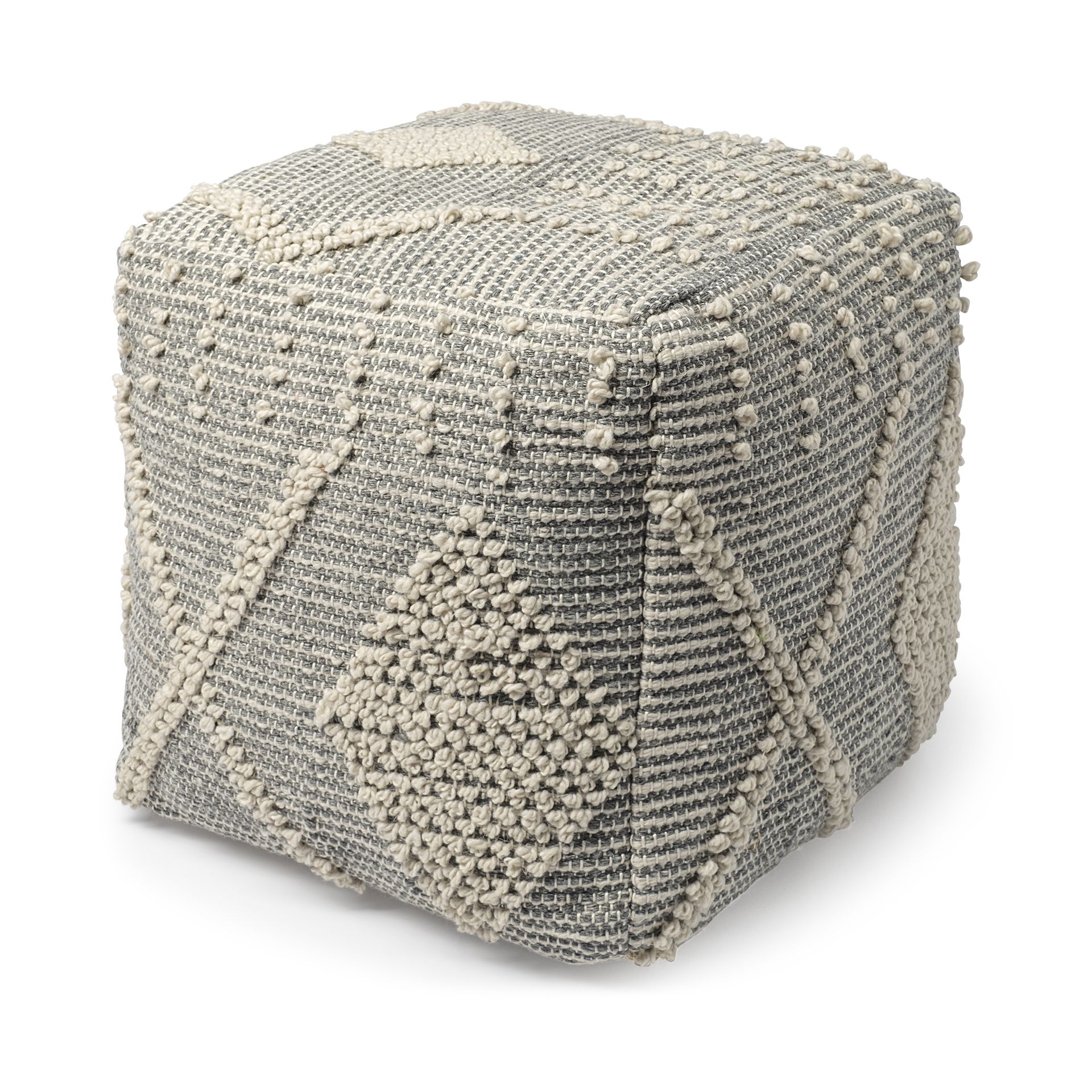 Brinket Gray/cream Polyester Handwoven Square Pouf – Metro Element Intended For Polyester Handwoven Ottomans (Photo 1 of 15)