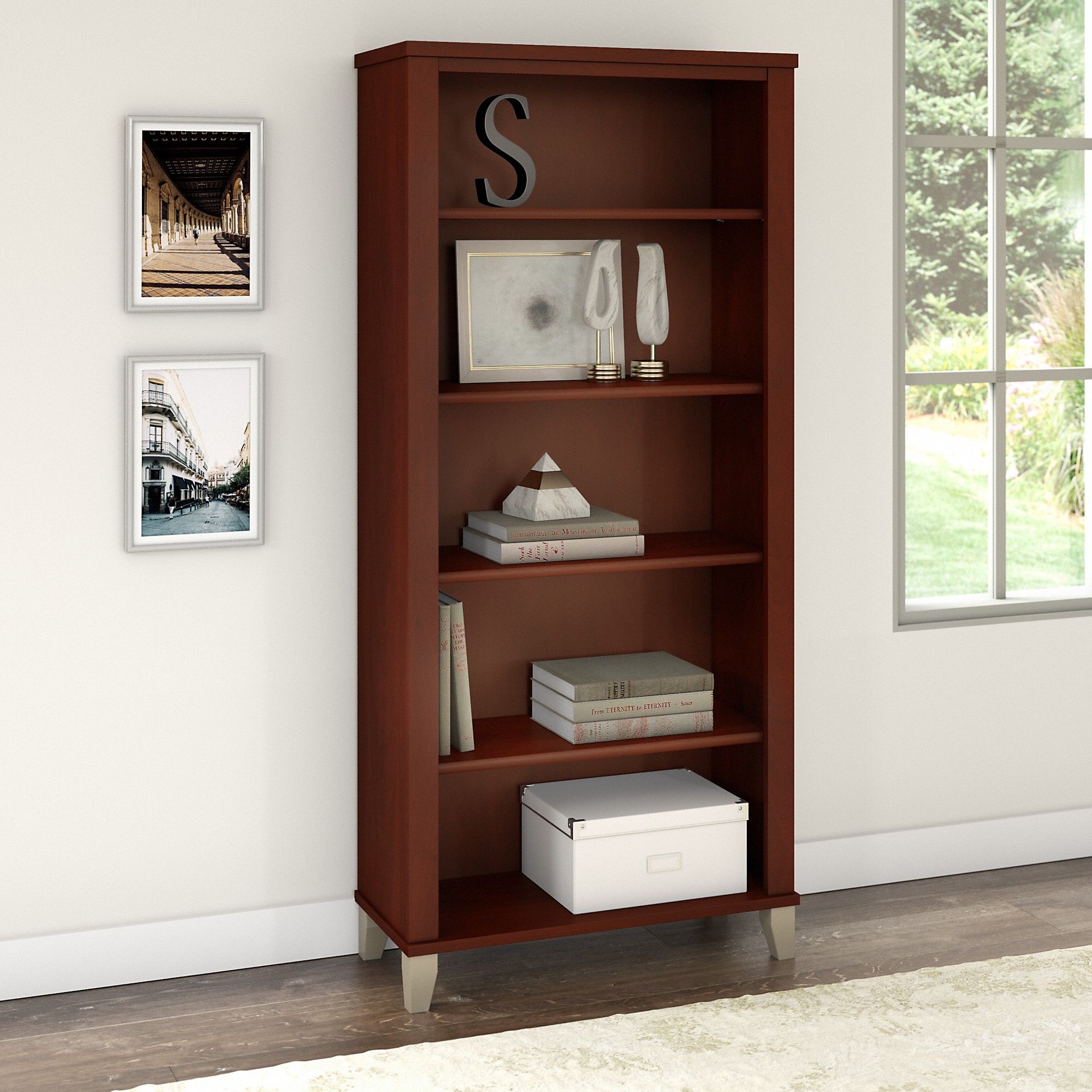 Bush Furniture Somerset Tall 5 Shelf Bookcase Wc81765 Pertaining To Five Shelf Bookcases With Drawer (Photo 14 of 15)