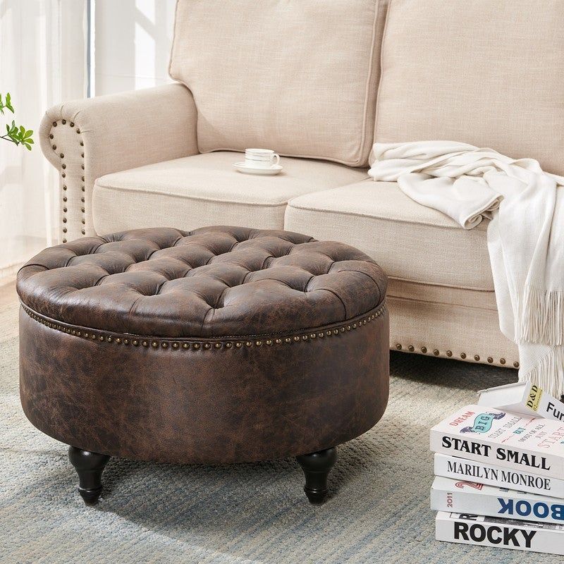 Buy Brown, Round Ottomans & Storage Ottomans Online At Overstock | Our Best  Living Room Furniture Deals In Brown Wash Round Ottomans (View 7 of 15)