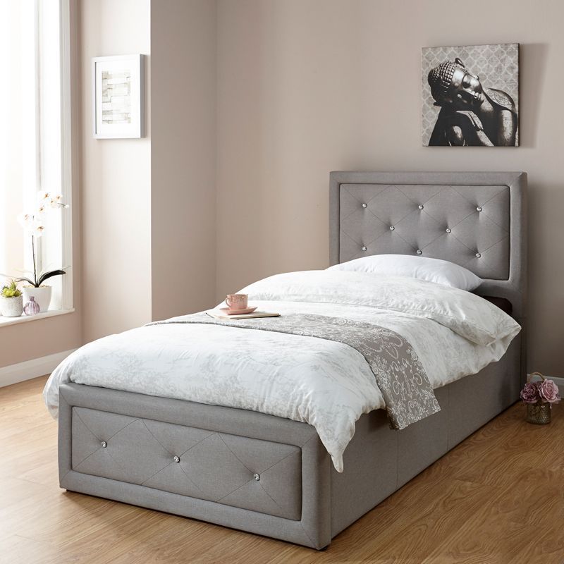 Buy Hollywood Single Ottoman Bed Fabric Grey 3 X 7ft – Online At Cherry Lane Within Single Ottomans (View 11 of 15)