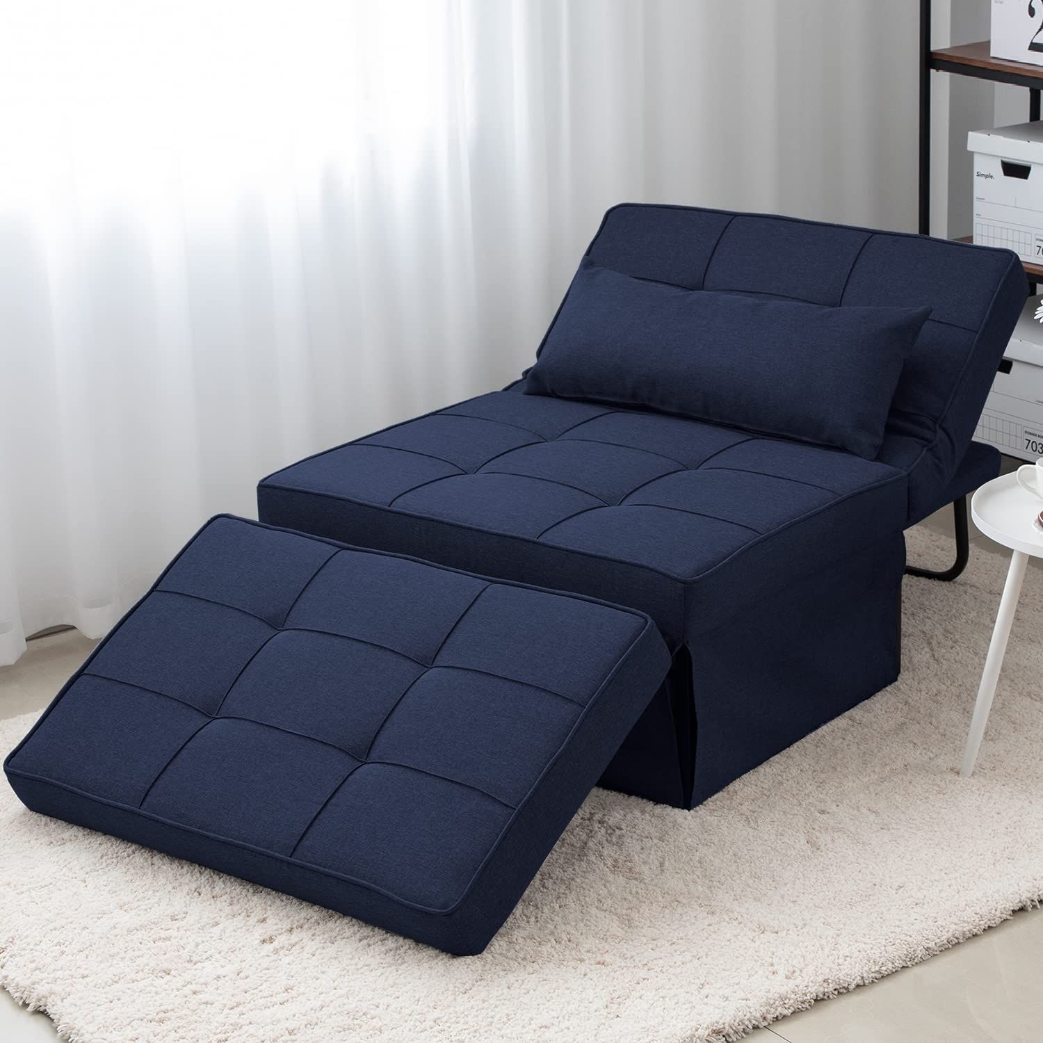 Buy Joyhom Folding Ottoman Sofa Bed, Convertible Chair 4 In 1  Multi Function Modern Breathable Linen Guest Bed With 5 Position Adjustable  Backrest (dark Blue) Online At Lowest Price In Ubuy Kosovo (View 4 of 15)