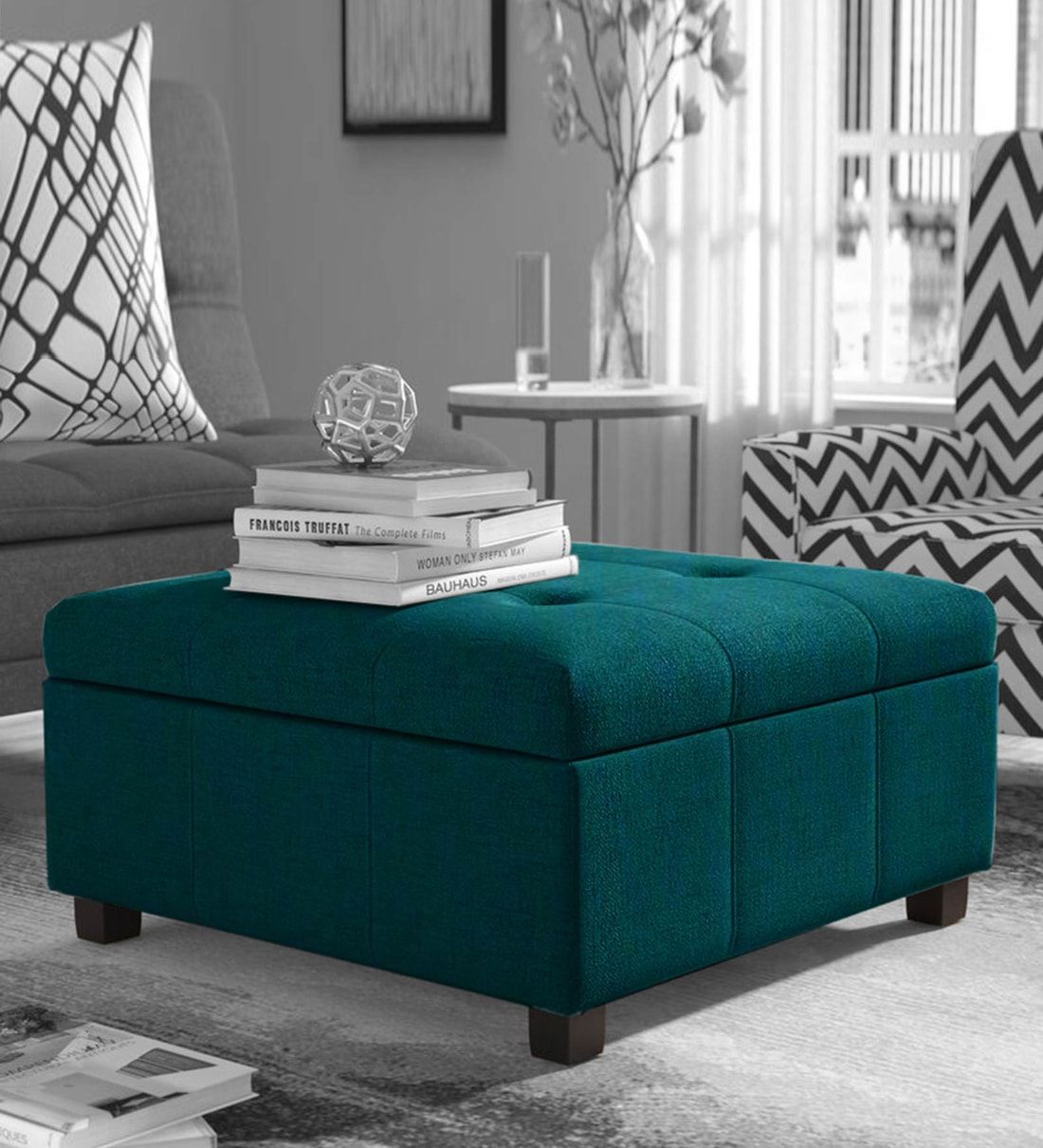 Buy Mubila Ottoman In Sea Green Colourfebonic Online – Ottomans –  Seating – Furniture – Pepperfry Product Intended For Dark Green Ottomans (View 7 of 15)