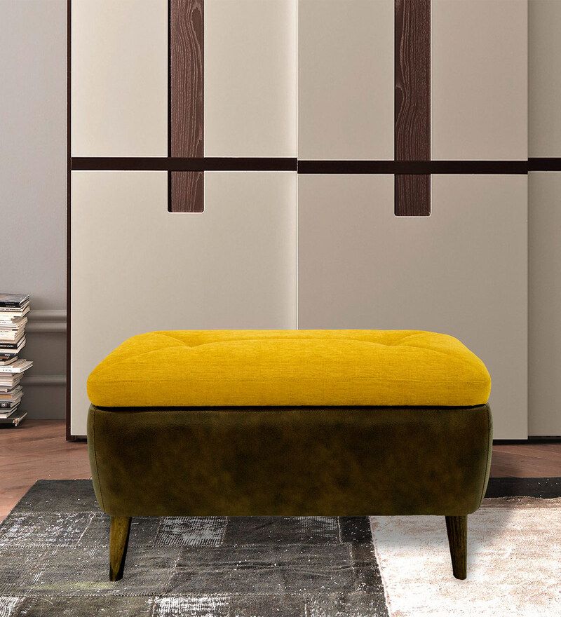 Buy Venni Ottoman With Storage In Walnut Colour With Yellow Toptweak  Homes Online – Ottomans – Seating – Furniture – Pepperfry Product Within Ottomans With Walnut Wooden Base (Photo 11 of 15)