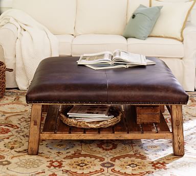 Caden Square Leather Ottoman | Pottery Barn Pertaining To Brown Leather Ottomans (View 7 of 15)