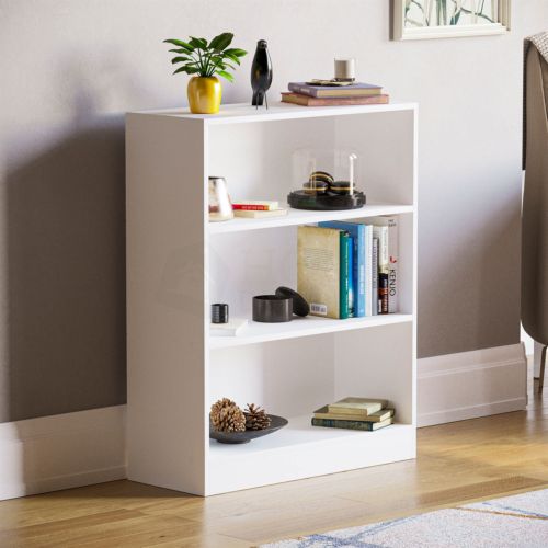 Cambridge 3 Tier Low Bookcase Display Shelving Storage Unit Wood Stand  White New | Ebay For Three Tier Bookcases (View 6 of 15)