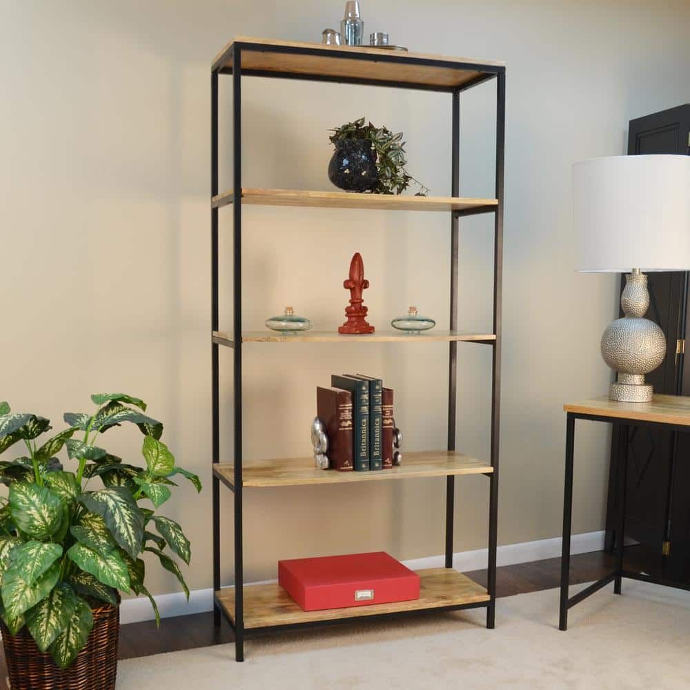 Carolina Cottage 72 In. Natural/black Metal 5 Shelf Etagere Bookcase With  Open Back Cf7234nmngtbk – The Home Depot For Powder Coat Finish Bookcases (Photo 11 of 15)