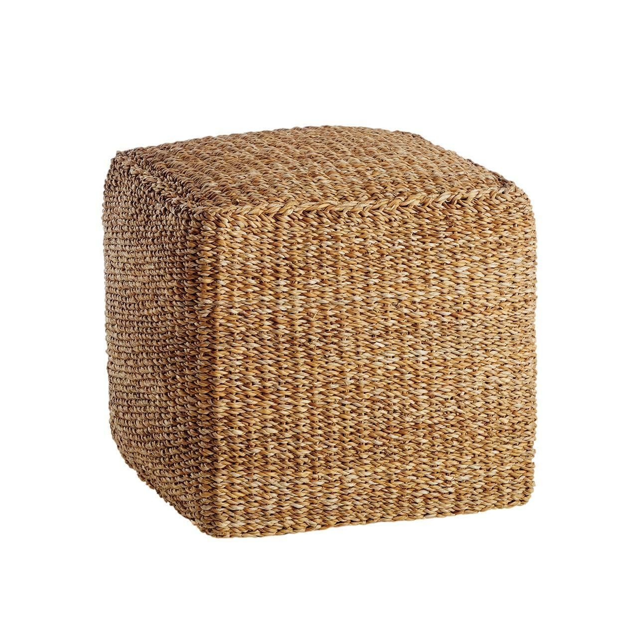Casual Woven Seagrass Square Cube Pouf Natural Coastal Cottage Ottoman  Table | Ebay Pertaining To Natural Ottomans (View 10 of 15)