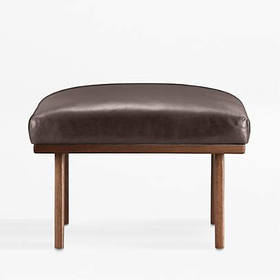 Cavett Leather Wood Frame Ottoman + Reviews | Crate & Barrel Inside Ottomans With Walnut Wooden Base (View 10 of 15)