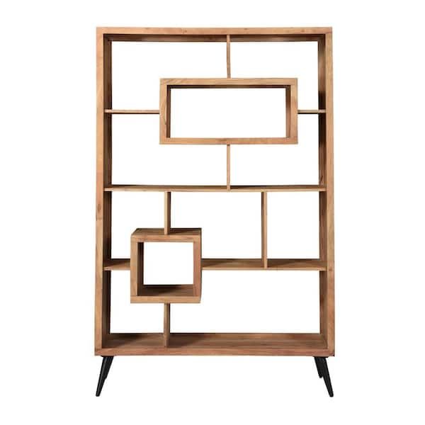 Coast To Coast Accents Acacia 75 In. Natural And Black 11 Shelf Wooden  Etagere 53420 – The Home Depot For Powder Coat Finish Bookcases (Photo 8 of 15)