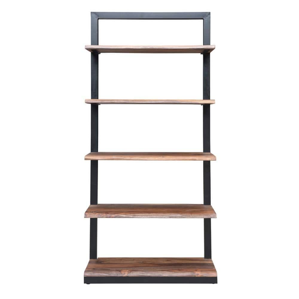 Coast To Coast Accents Brownstone Ii 75 In. Nut Brown Wood And Metal  5 Shelf Bookcase 49529 – The Home Depot Inside Nut Brown Finish Bookcases (Photo 10 of 15)
