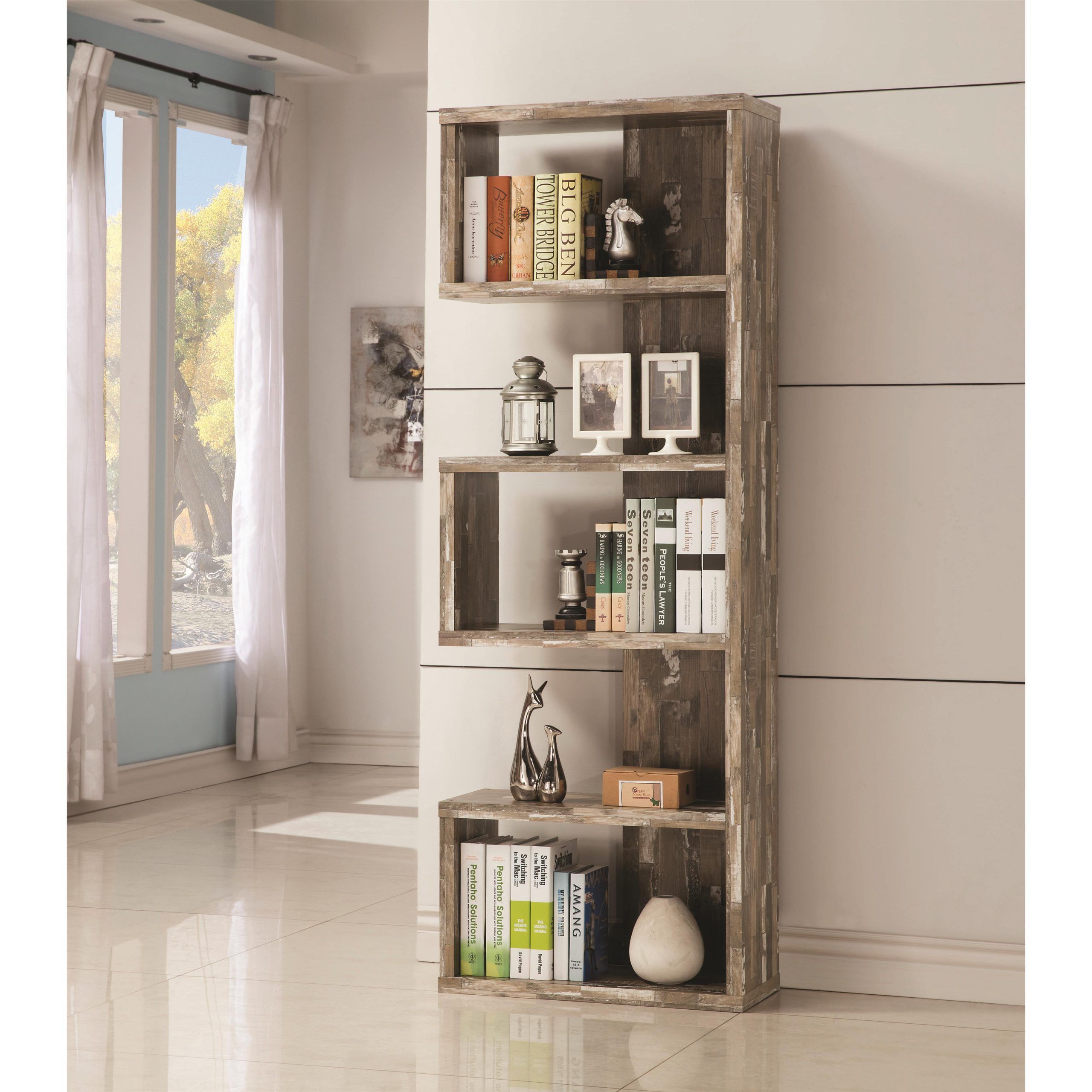 Coaster Bookcases Open Bookcase With Distressed Wood Finish | A1 Furniture  & Mattress | Open Bookcases For Bookcases With Open Shelves (View 8 of 15)