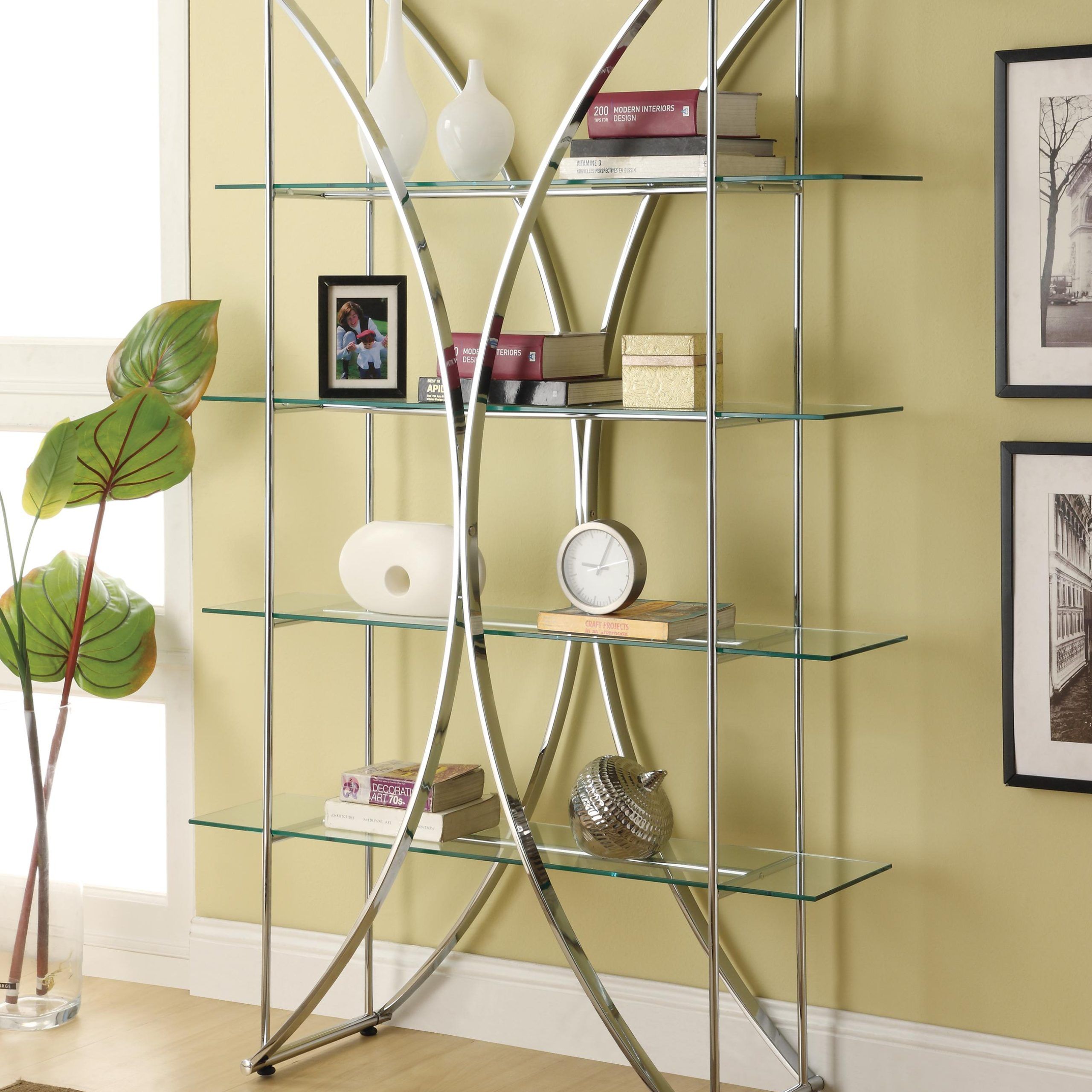 Coaster Bookcases X Motif Chrome Finish Bookshelf With Floating Style Glass  Shelves | A1 Furniture & Mattress | Open Bookcases Inside Bookcases With Tempered Glass (View 3 of 15)