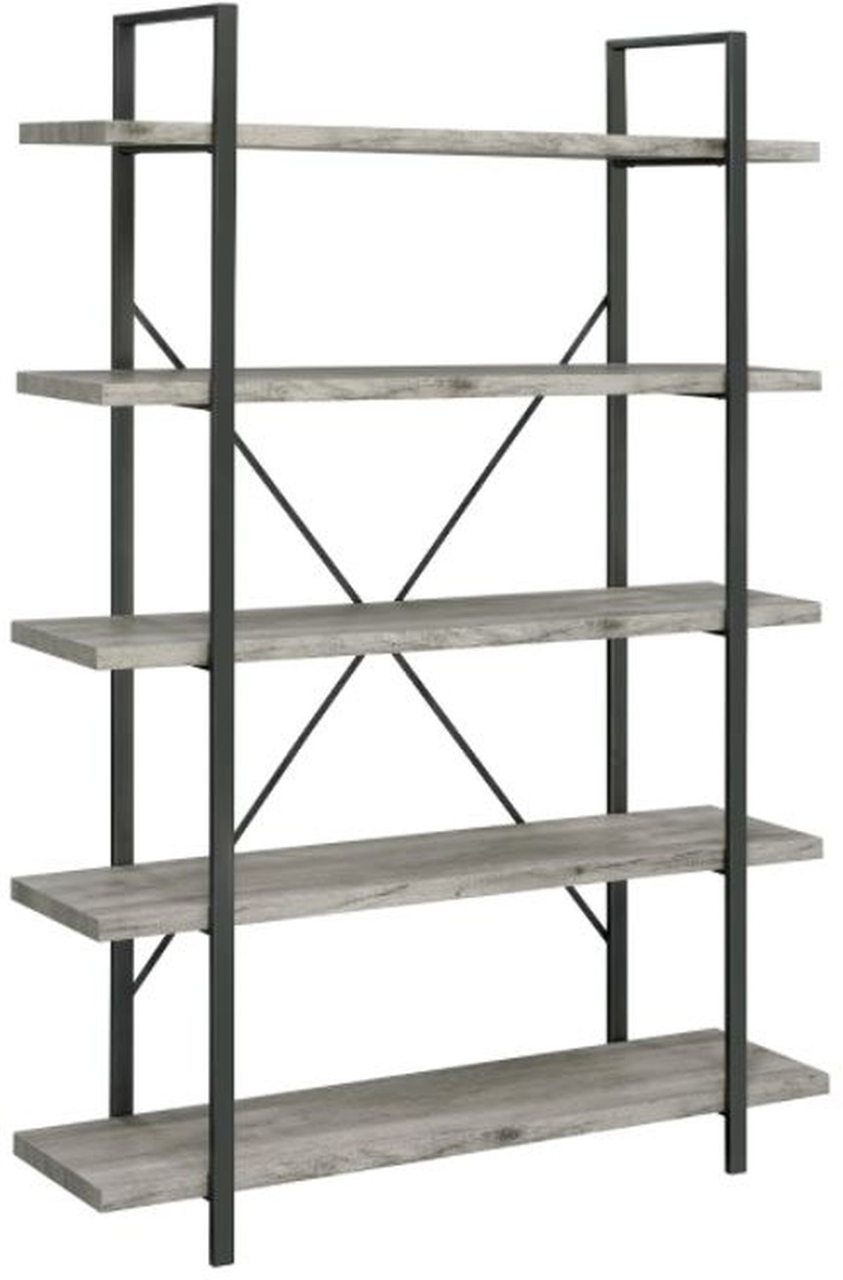 Coaster® Grey Driftwood And Gunmetal 5 Shelf Bookcase | Midwest Clearance  Center | St. Louis Area Inside Gun Metal Black Bookcases (Photo 8 of 15)