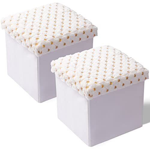 Collapsible Storage Ottoman Cubes, 2packs Ottoman Foot White Sequins 2packs  | Ebay Within Ottomans With Sequins (View 8 of 15)