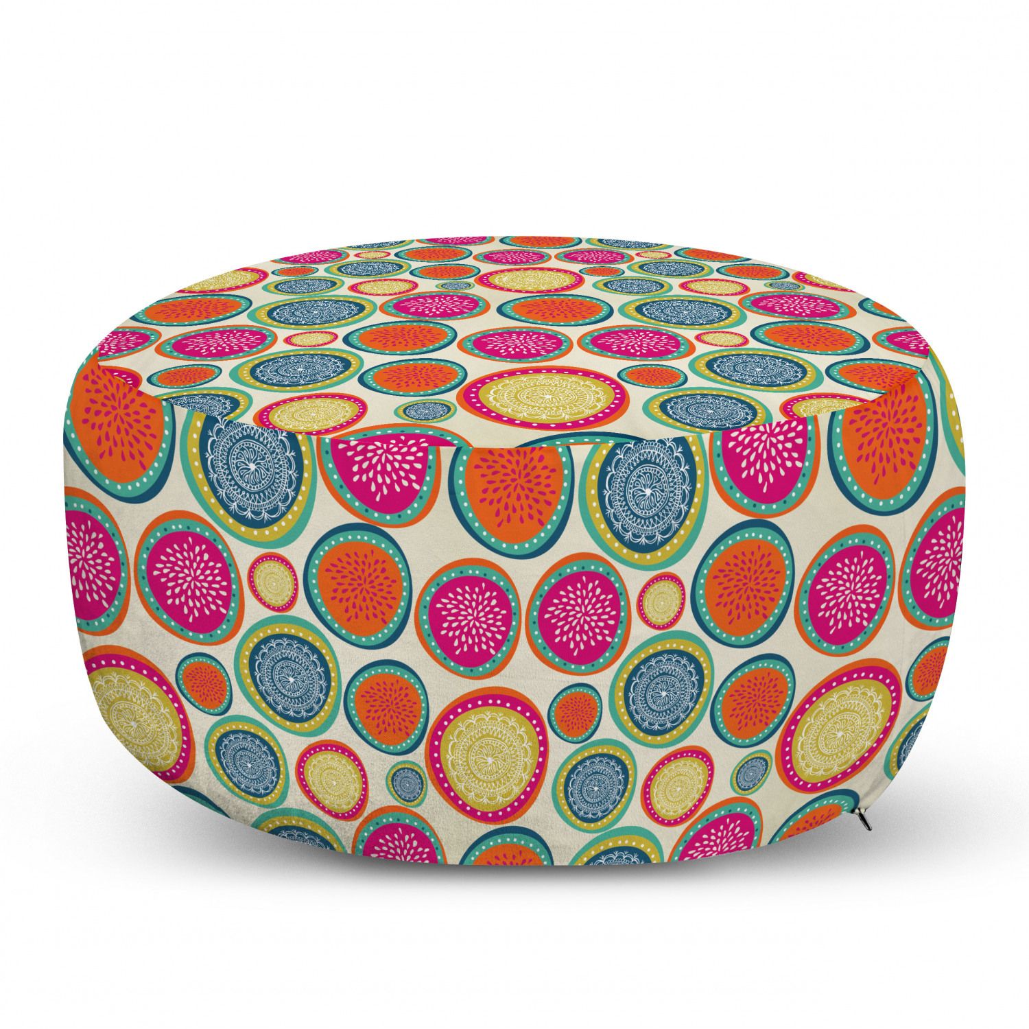 Colorful Ottoman Pouf, Doodle Style Lively Colored Round Shapes With And  Floral Motifs, Decorative Soft Foot Rest With Removable Cover Living Room  And Bedroom, Multicolor,ambesonne – Walmart Inside Multicolor Ottomans (View 13 of 15)