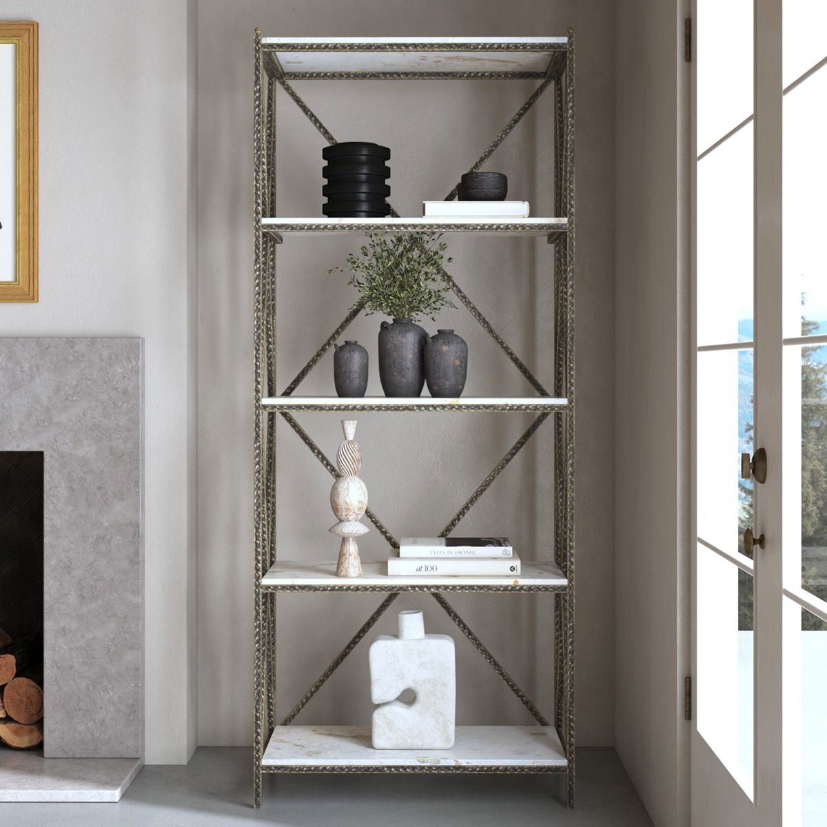 Commerce & Market Metal Stone Etagere In Silverhooker Furniture Pertaining To Gray Metal Stone Bookcases (View 3 of 15)
