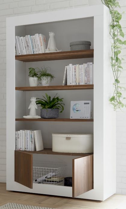 Como Two Door/four Shelf Bookcase – Gloss White And Walnut Finish |  Bookcases And Shelves Pertaining To Two Door Bookcases (View 11 of 15)