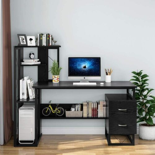 Computer Working Desk With Corner Tower Shelves And Two Drawers For Small  Spaces | Ebay For 14 Inch Tower Bookcases (View 10 of 15)