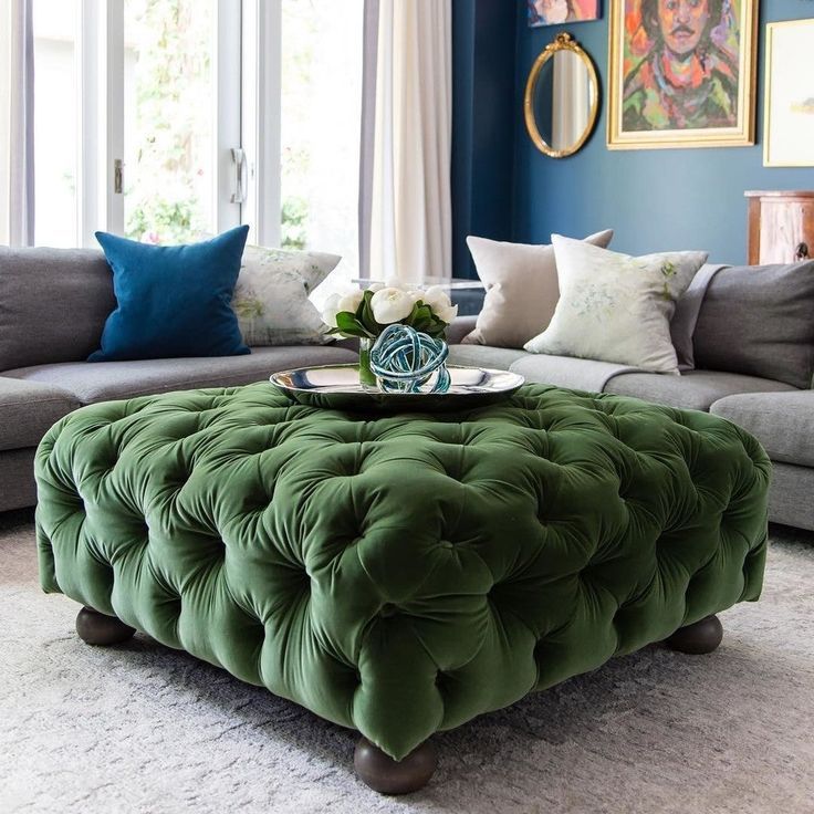 Contemporary, Mid Century & Modern Ottomans | Article | Ottoman In Living  Room, Dark Green Rooms, Green Ottoman Intended For Dark Green Ottomans (View 4 of 15)