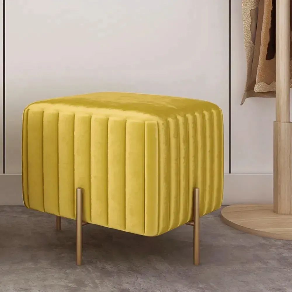 Contemporary Square Pouf Ottoman Upholstered Velvet Ottoman Footrest In  Yellow Homary Pertaining To Square Pouf Ottomans (View 9 of 15)