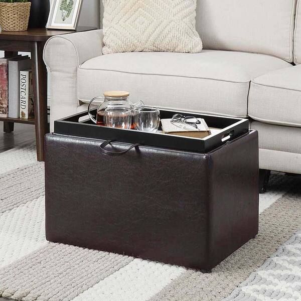 Convenience Concepts Designs4comfort Espresso Faux Leather Storage Ottoman  With Reversible Tray R8 173 – The Home Depot With Storage Ottomans With Reversible Trays (View 11 of 15)
