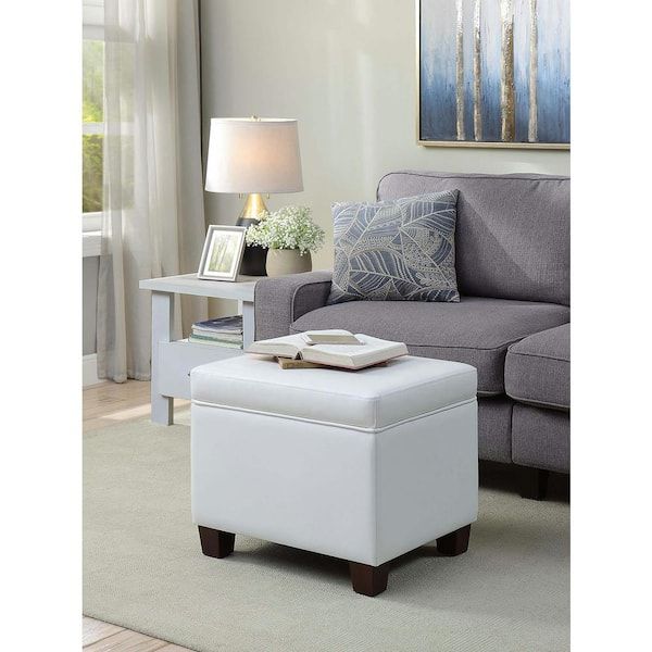 Convenience Concepts Designs4comfort Madison Ivory Faux Leather Upholstery Storage  Ottoman R9 178 – The Home Depot With Ivory Faux Leather Ottomans (View 11 of 15)