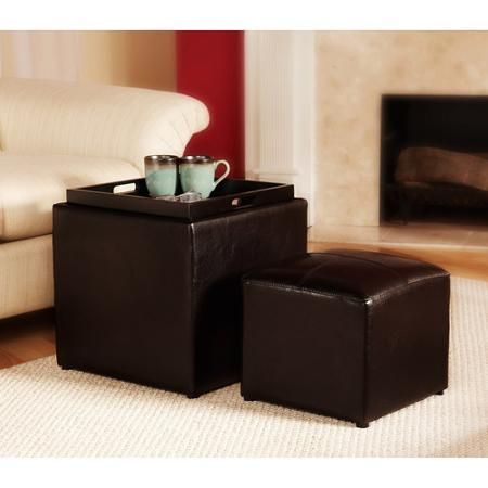 Convenience Concepts Designs4comfort Park Avenue Single Ottoman With Stool  And Reversible Tray, Black Faux Leather – Walmart | Leather Storage  Ottoman, Convenience Concepts, Ottoman In Ottomans With Stool And Reversible Tray (View 14 of 15)