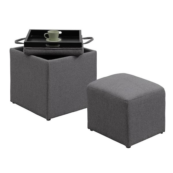 Convenience Concepts Designs4comfort Park Avenue Soft Gray Fabric Reversible  Tray Ottoman With Stool R8 166 – The Home Depot In Ottomans With Stool And Reversible Tray (View 11 of 15)