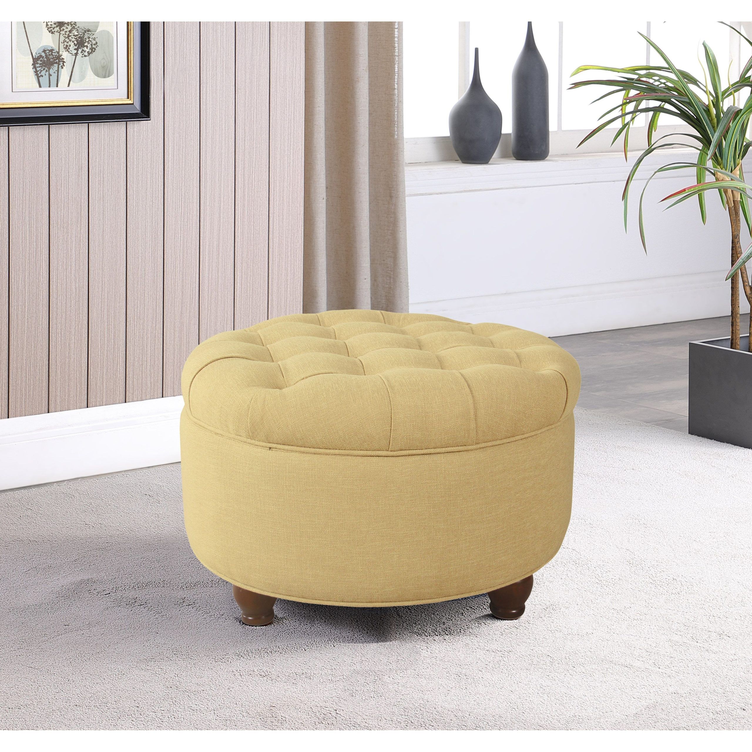 Copper Grove Lamentin Tufted Large Round Storage Ottoman – Overstock –  21892325 Intended For Dark Walnut Tweed Round Ottomans (View 6 of 15)
