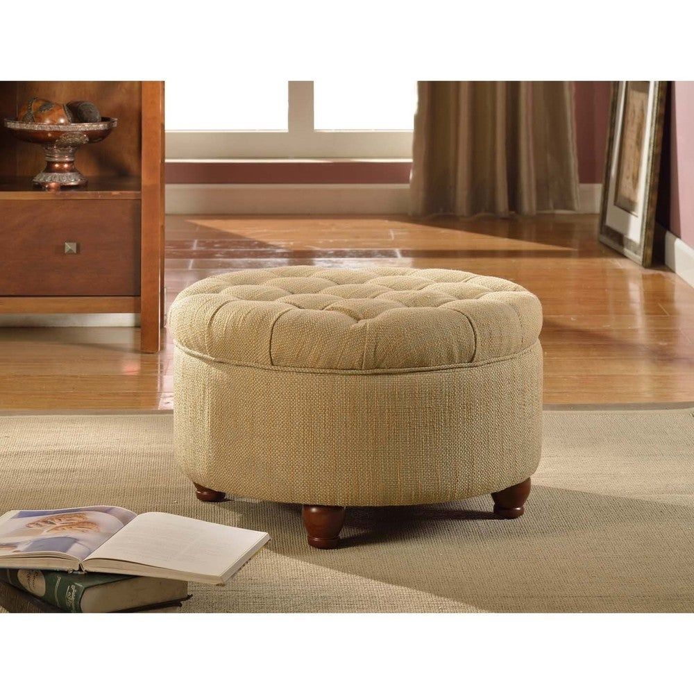 Copper Grove Moses Tan And Cream Tweed Tufted Storage Ottoman – Overstock –  19856156 Pertaining To Dark Walnut Tweed Round Ottomans (View 4 of 15)