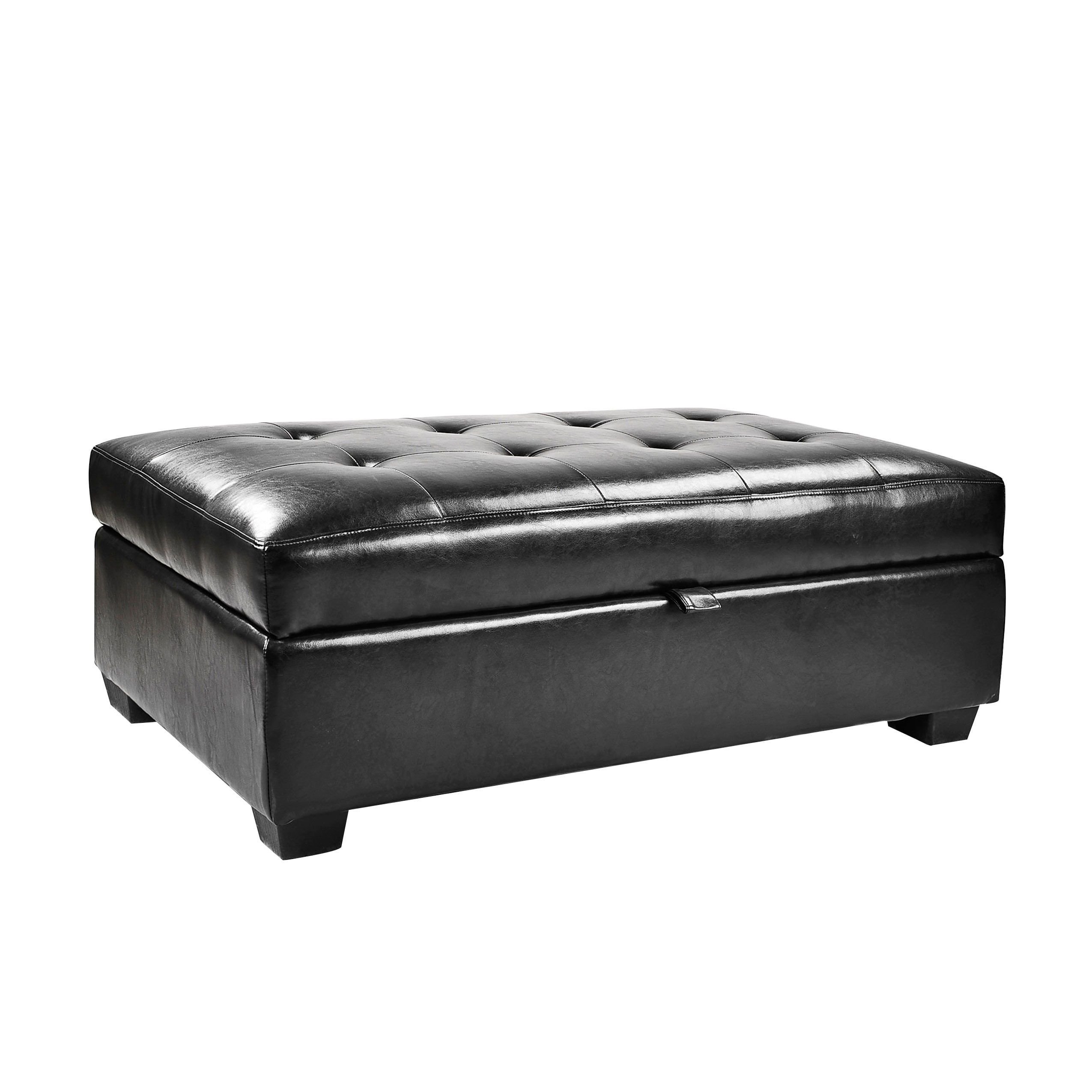 Corliving Antonio Modern Black Faux Leather Storage Ottoman In The Ottomans  & Poufs Department At Lowes Throughout Black Faux Leather Ottomans (View 6 of 15)