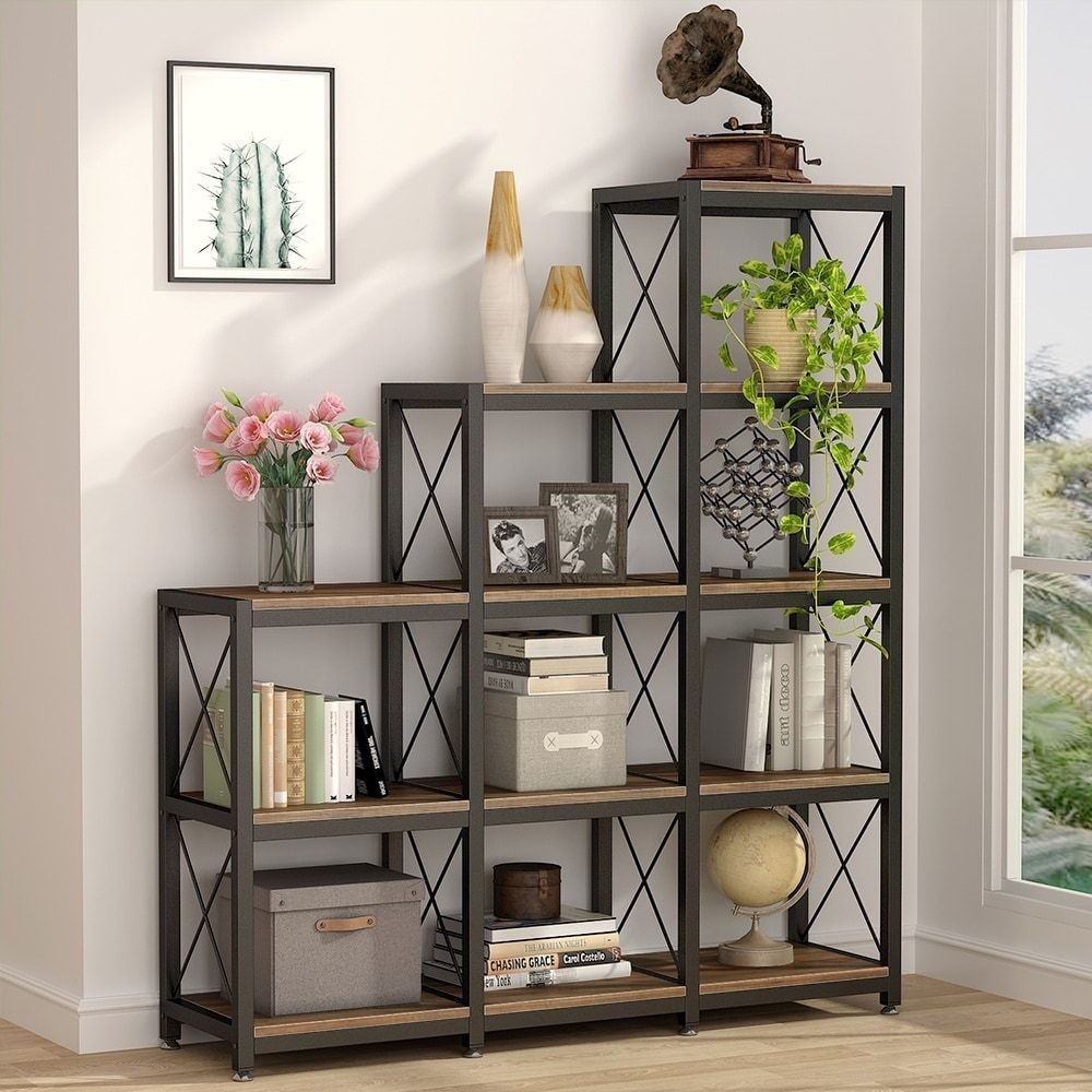 Corner Bookshelf 9 Cube Stepped Etagere Bookcase – N/a – Overstock –  30488462 With Bookcases With Open Shelves (View 5 of 15)