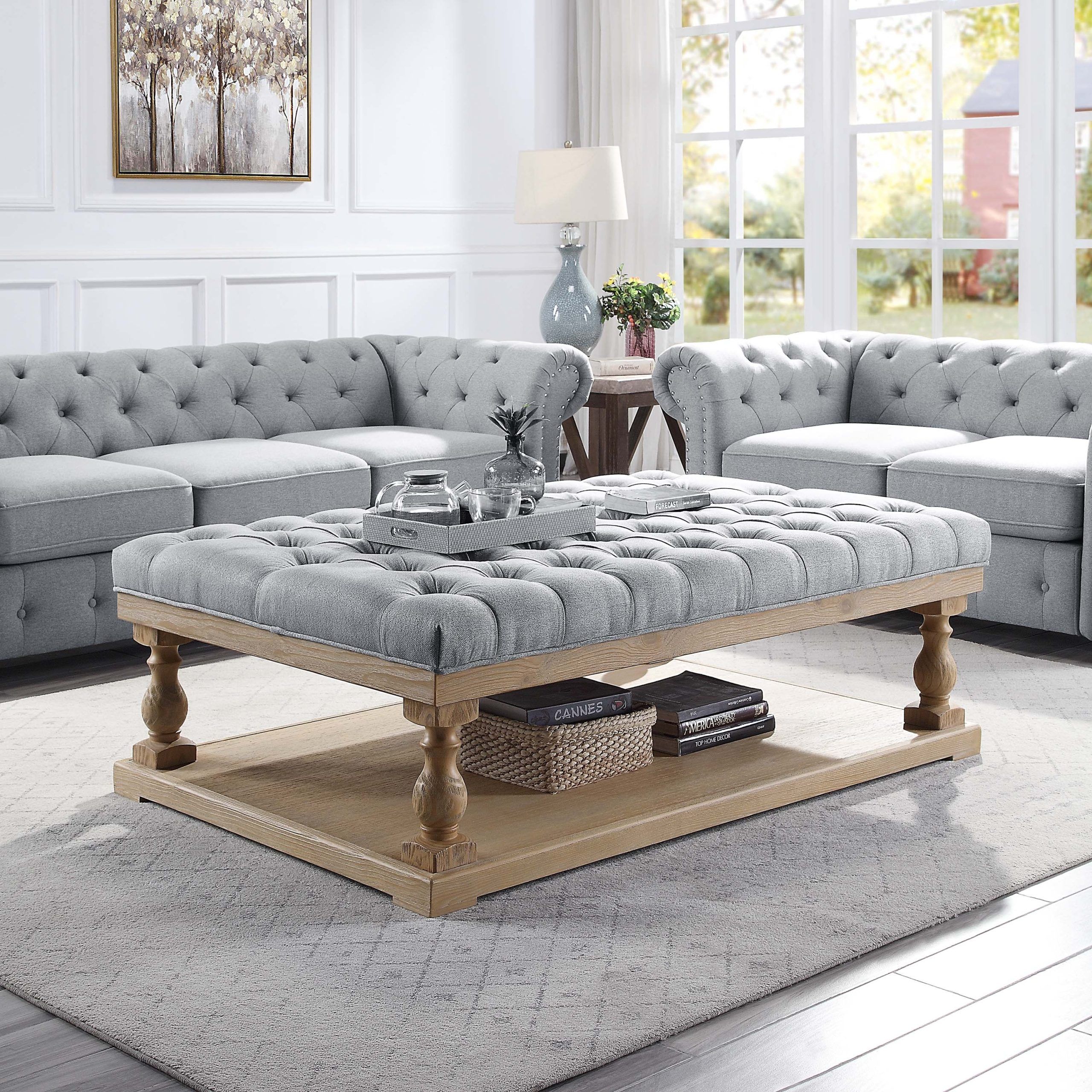 Corvus Savannah 60 Inch Rectangular Storage Tufted Chesterfield Cocktail  Ottoman – On Sale – Overstock – 33984378 With Regard To 16 Inch Ottomans (View 9 of 15)