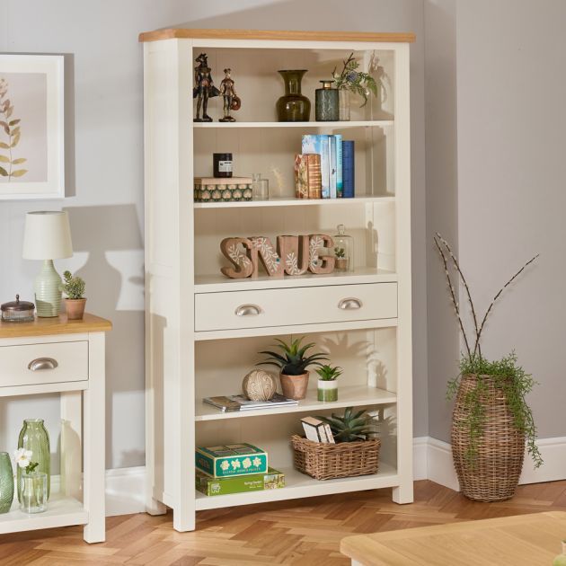 Cotswold Cream Painted Large Wide 1 Drawer Adjustable 5 Shelf Bookcase |  The Furniture Market For Five Shelf Bookcases With Drawer (View 8 of 15)