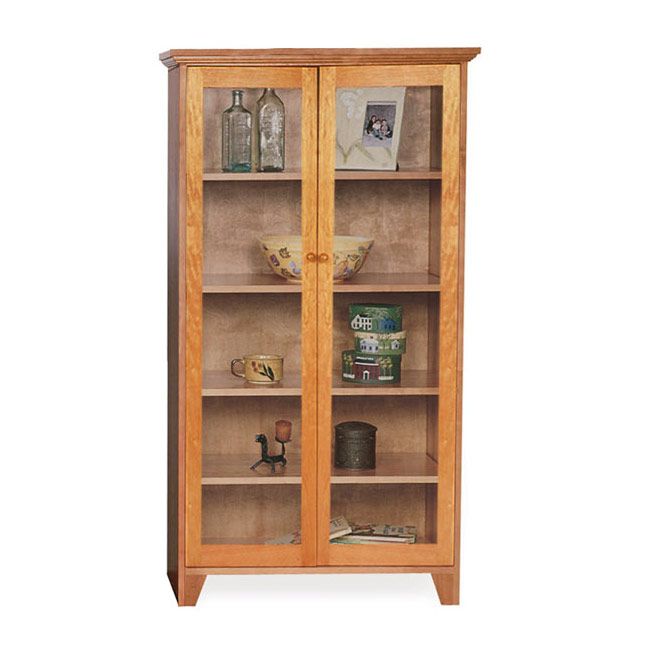 Custom Glass Door Shaker Bookcase | Natural Cherry, Walnut, Oak Or Maple Inside Natural Handmade Bookcases (View 1 of 15)