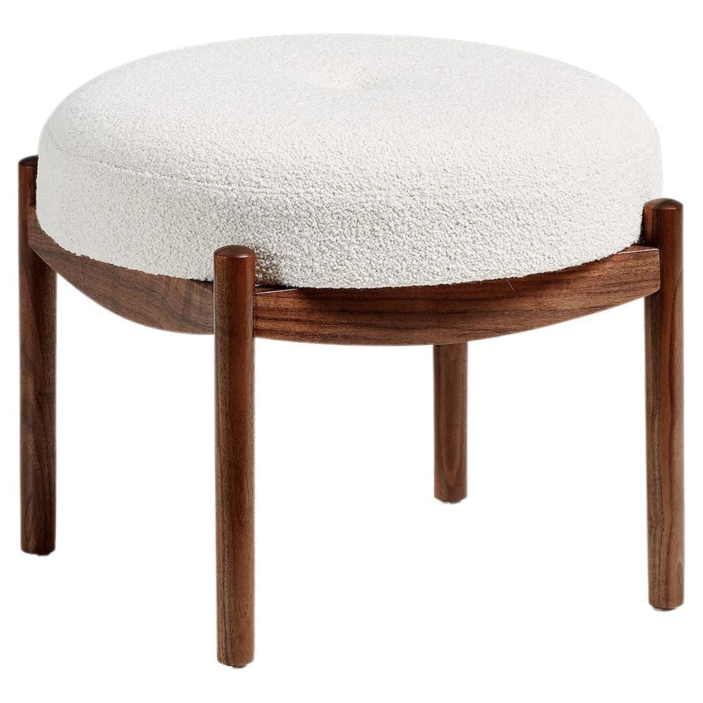 Custom Made Walnut And Shearling Round Ottoman For Sale At 1stdibs With Satin Black Shearling Ottomans (View 2 of 15)