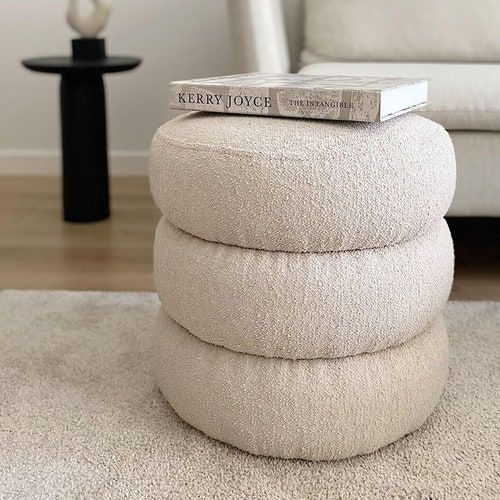 Cylinder Boucle Ottoman Pouf Modern Coffee Table Comfy – Etsy In Boucle Ottomans (View 1 of 15)