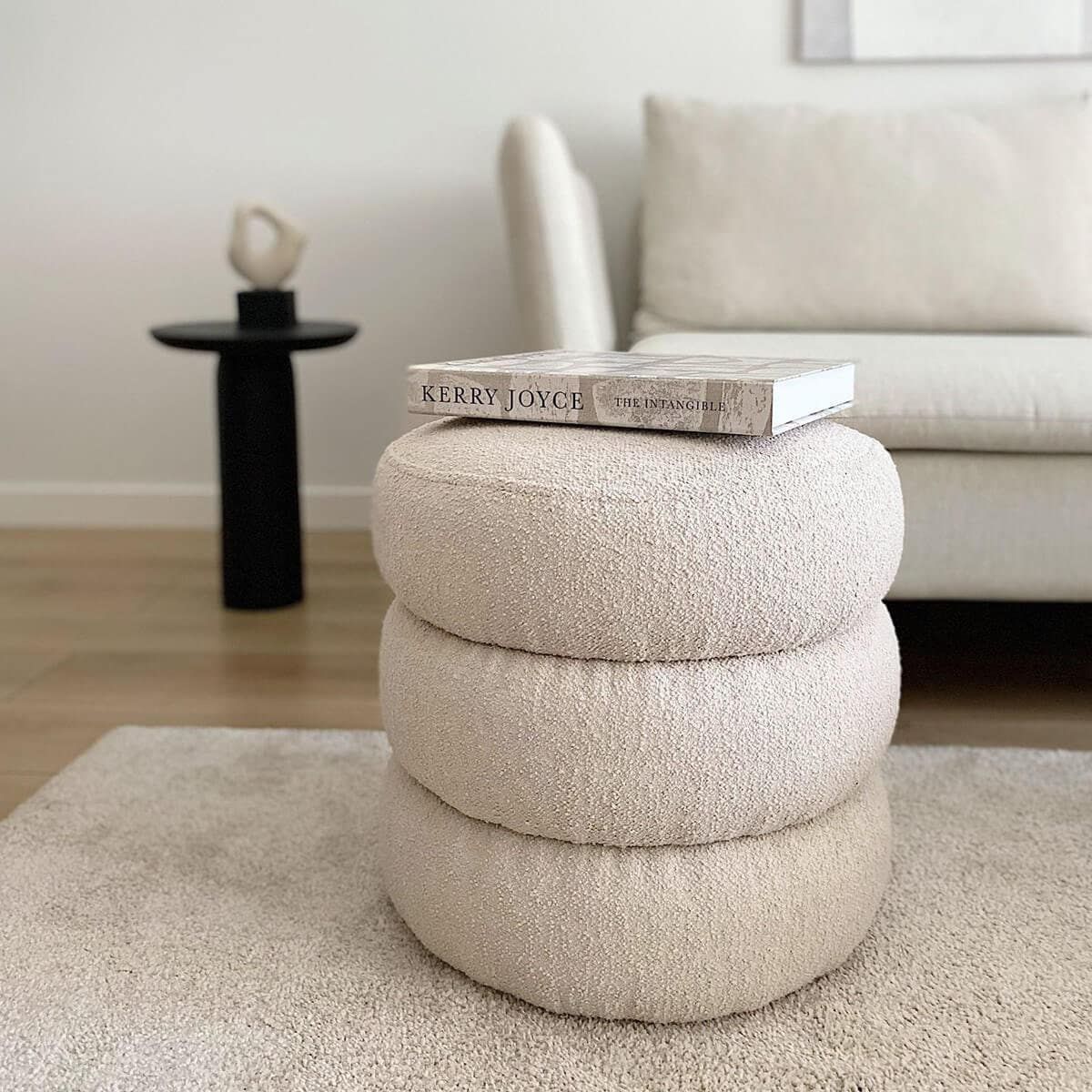 Cylinder Boucle Ottoman Pouf Modern Coffee Table Comfy – Etsy Inside Upholstery Soft Silver Ottomans (View 10 of 15)