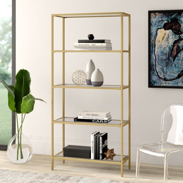 Dahill 72'' H X 34'' W Steel Bookcase | Bookcase, Etagere Bookcase, Glass  Shelves Decor For Powder Coat Finish Bookcases (View 7 of 15)