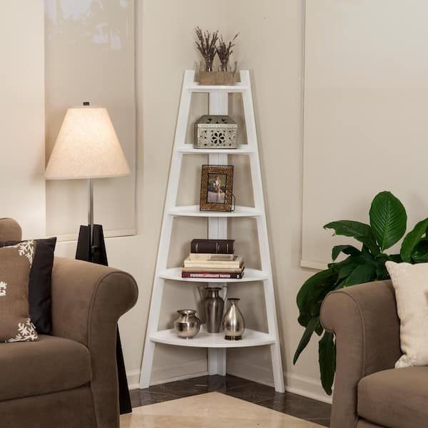 Danya B 63 In. White Laminate Mdf 5 Shelf Corner Bookcase Bq0279wh – The  Home Depot With Regard To Corner Ladder Bookcases (Photo 12 of 15)