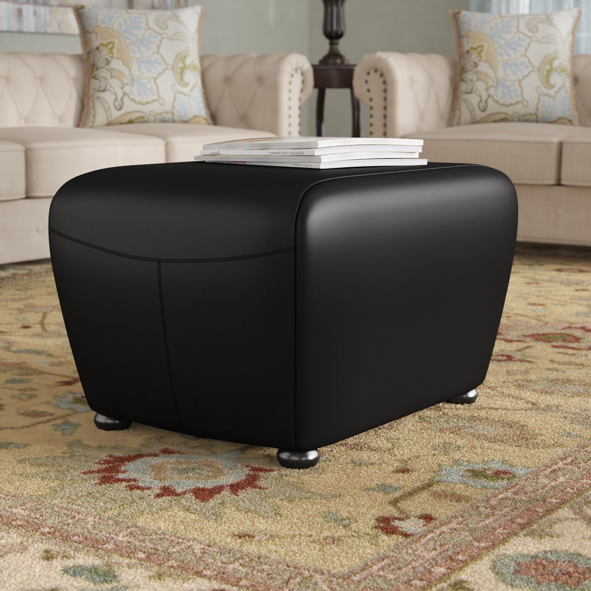 Darby Home Co Madeleine Vegan Leather Ottoman & Reviews – Wayfair Canada Intended For Black Leather Wrapped Ottomans (View 13 of 15)