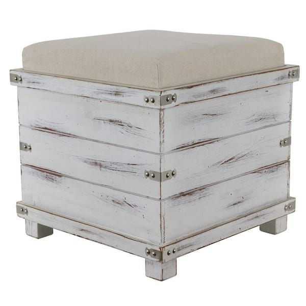 Decor Therapy Hadley White Washed Storage Ottoman Fr8846 – The Home Depot Pertaining To White Wash Ottomans (View 9 of 15)