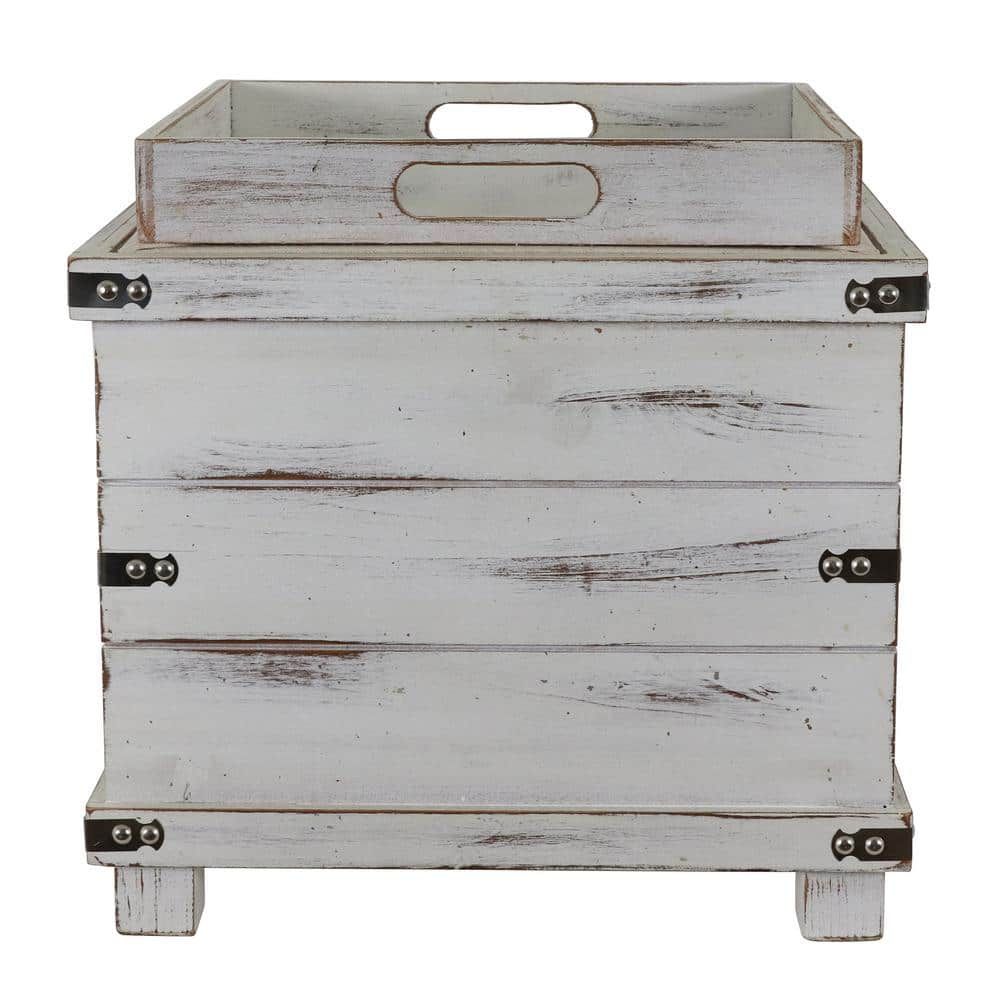 Decor Therapy Hadley White Washed Storage Ottoman Fr8846 – The Home Depot With Regard To White Wash Ottomans (View 7 of 15)
