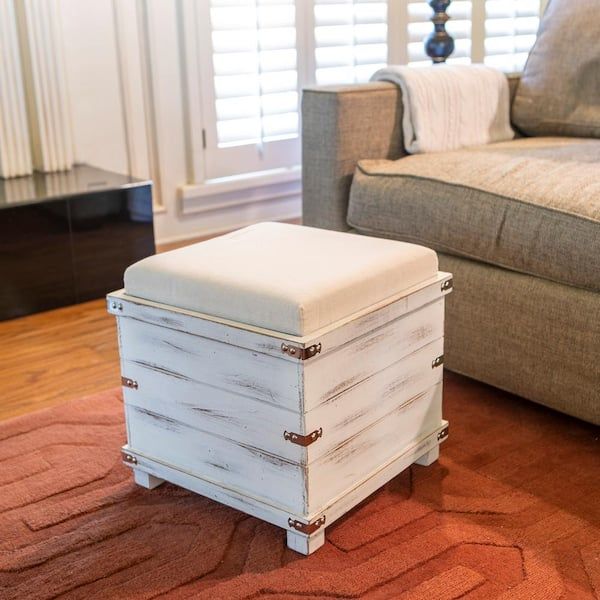 Decor Therapy Hadley White Washed Storage Ottoman Fr8846 – The Home Depot With White Wash Ottomans (View 3 of 15)