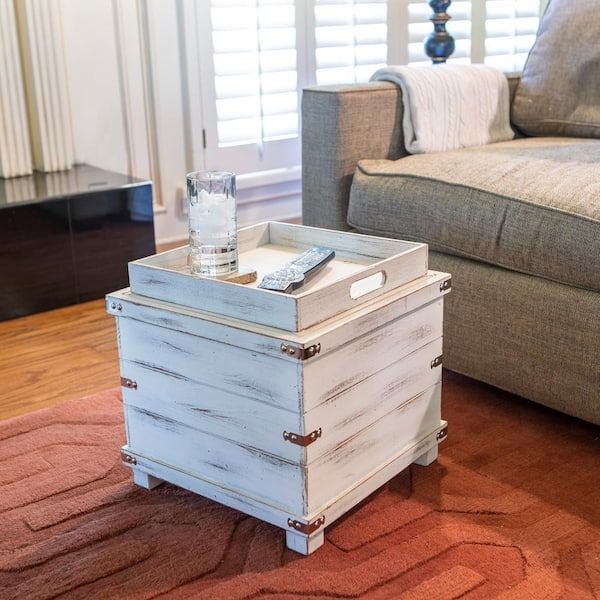 Decor Therapy Hadley White Washed Storage Ottoman Fr8846 – The Home Depot Within Wood Storage Ottomans (Photo 14 of 15)