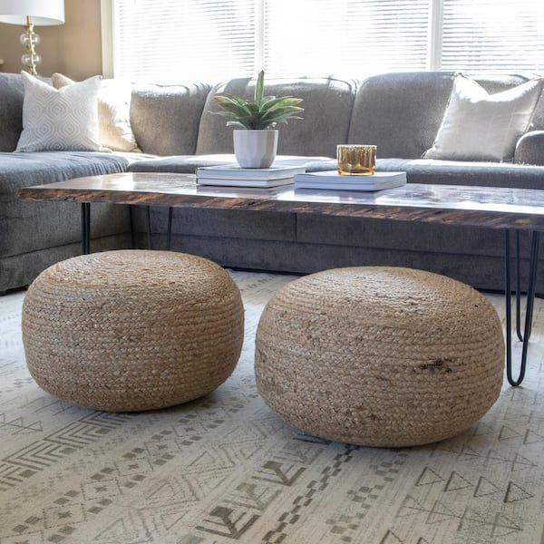 Decor Therapy Pouf Natural Woven Ottoman Fr7466 – The Home Depot For Natural Ottomans (View 8 of 15)