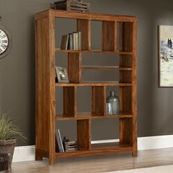Demopolis 11 Open Shelf Rustic Solid Wood Geometric Bookcase For Geometric Bookcases (View 7 of 15)