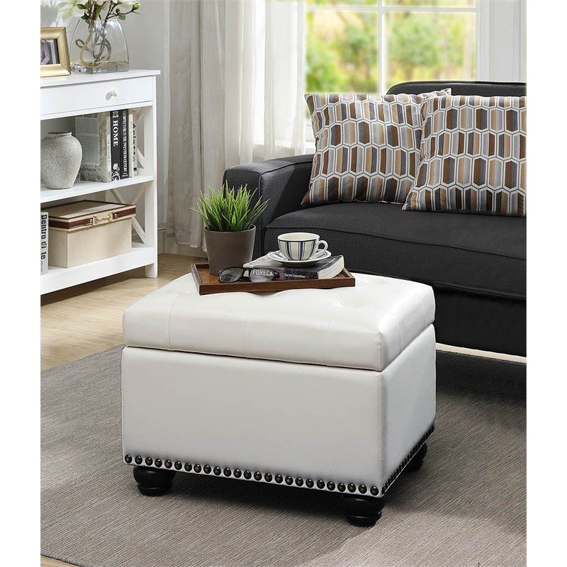 Designs4comfort 5th Avenue Storage Ottoman In Ivory White Faux Leather  Fabric | Bushfurniturecollection In Ivory Faux Leather Ottomans (View 1 of 15)