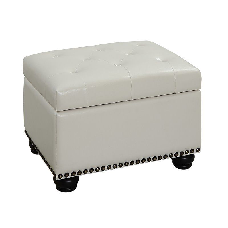 Designs4comfort 5th Avenue Storage Ottoman In Ivory White Faux Leather  Fabric | Cymax Business With Regard To Ivory Faux Leather Ottomans (View 13 of 15)