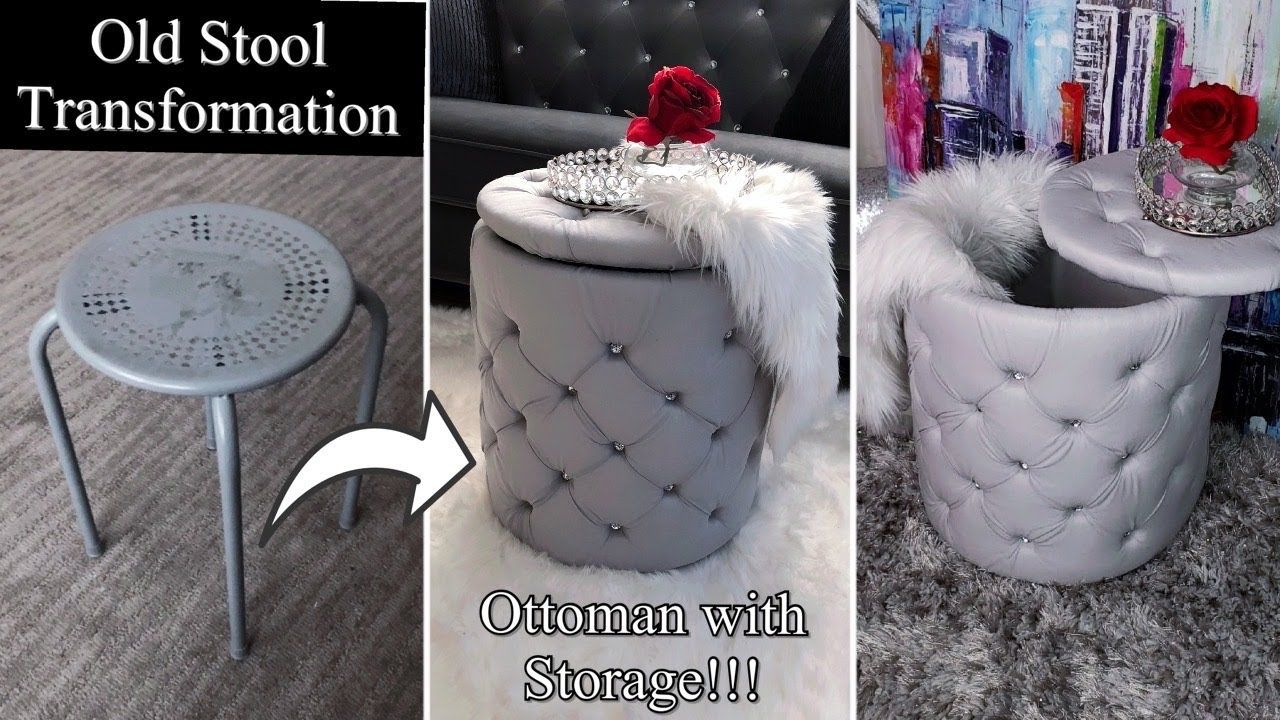 Diy Ottoman With Storage! I Turned My Old Stool Into An Ottoman! Quick And  Easy! – Youtube Intended For Ottomans With Stool (View 15 of 15)